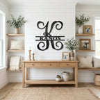 Family Name and Initial Personalized Metal Art Wall Sign