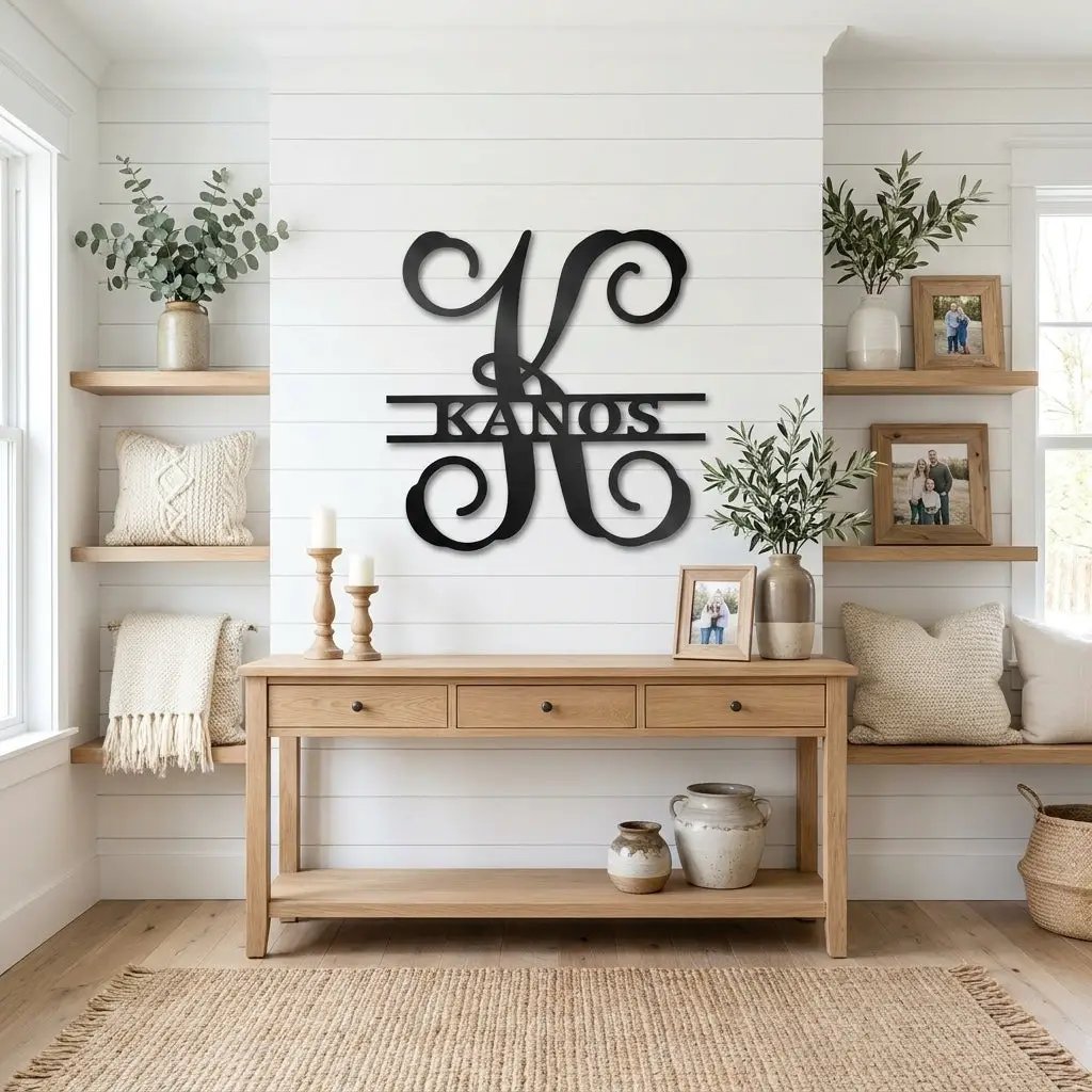 Family Name and Initial Personalized Metal Art Wall Sign