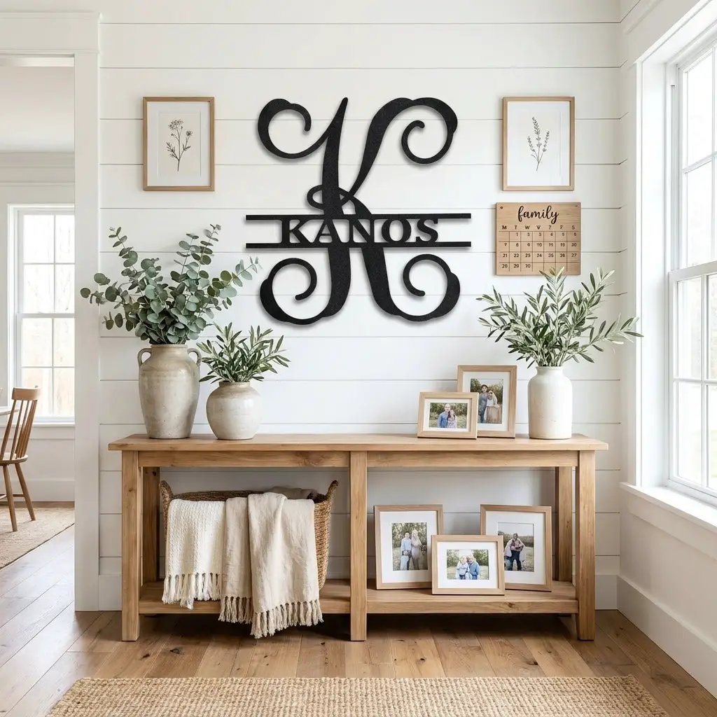 Family Name and Initial Personalized Metal Art Wall Sign
