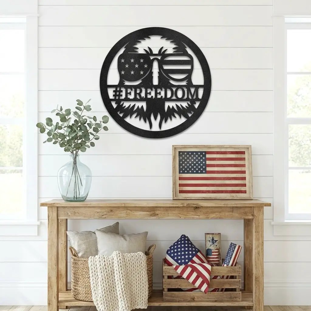 Personalized Freedom Eagle Metal Wall Art – Custom Patriotic American Flag Steel Sign – USA Freedom Decor for Veterans, Military Families & Patriot Homes