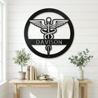 Personalized Medical Symbol Metal Wall Art – Custom Caduceus Steel Sign – Doctor Nurse Healthcare Professional Gift Decor