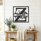 Personalized Monogram Metal Wall Art – Custom Family Name Sign – Square Metal Wall Decor – Farmhouse Last Name Steel Sign