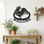 Welcome Rooster Metal Wall Art – Farmhouse Chicken Decor – Rustic Kitchen Wall Sign – Country Home Decor – Farmhouse Porch Sign