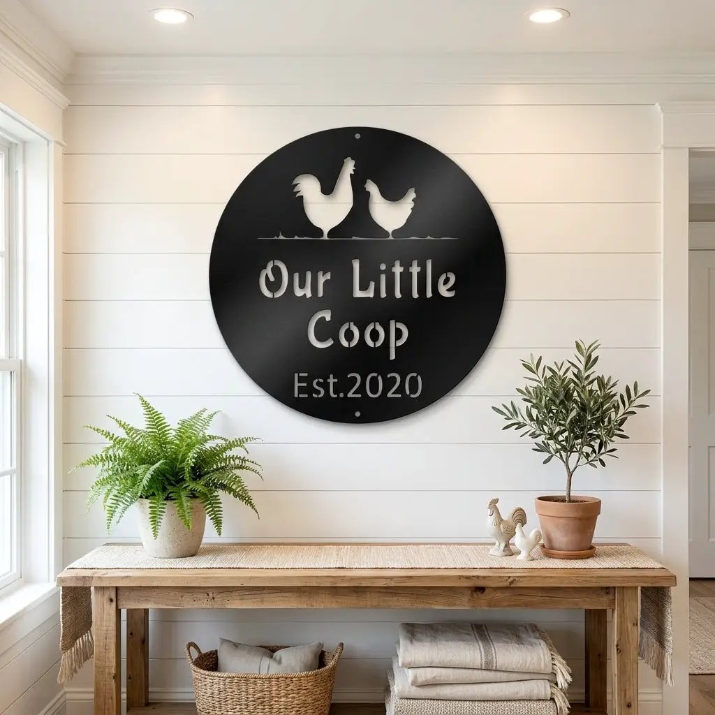 Our Little Coop Metal Sign – Personalized Chicken Coop Sign – Custom Farm Decor – Backyard Chicken Gift