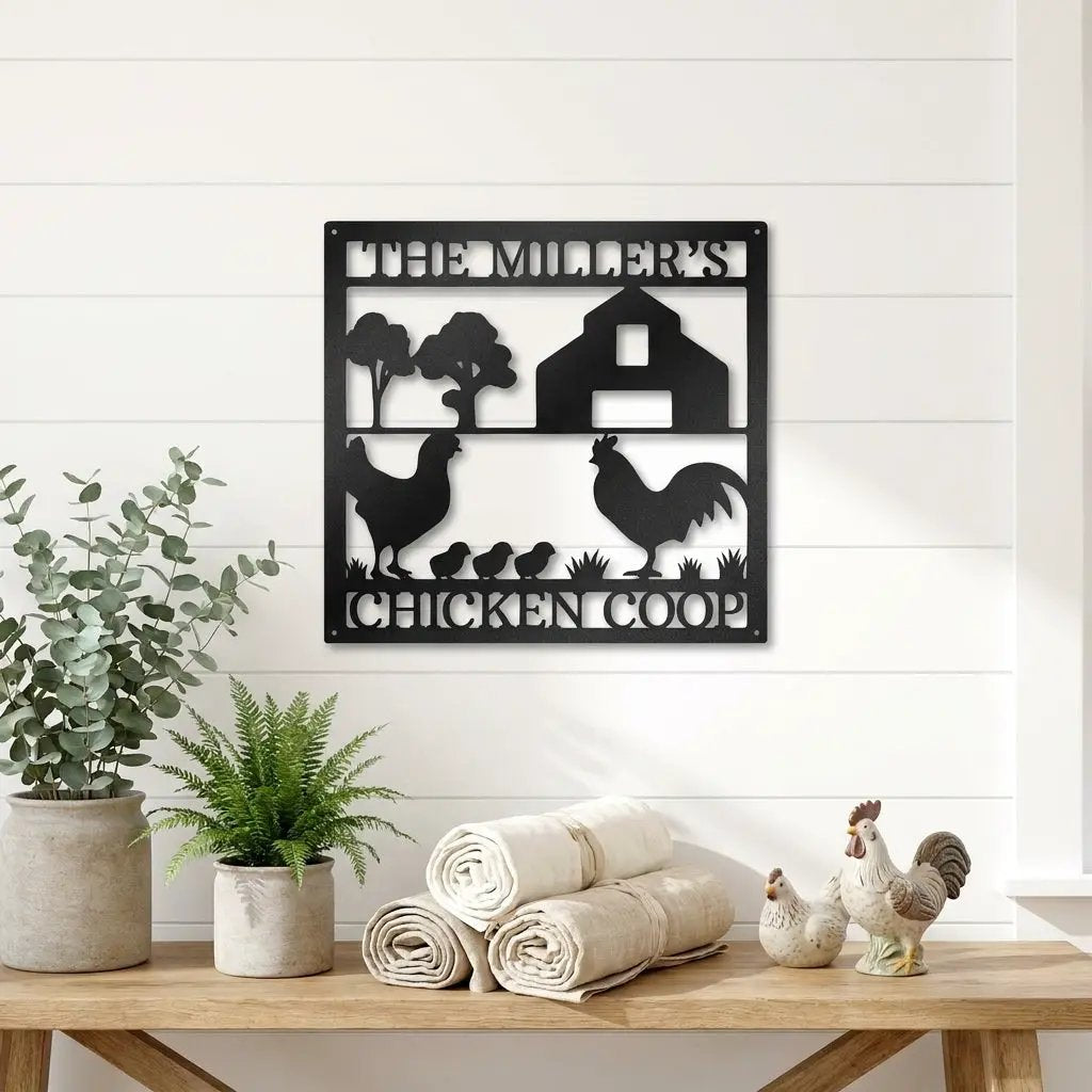 Personalized Chicken Coop Metal Sign – Custom Farm Sign – Backyard Chicken Decor – Farmhouse Wall Art
