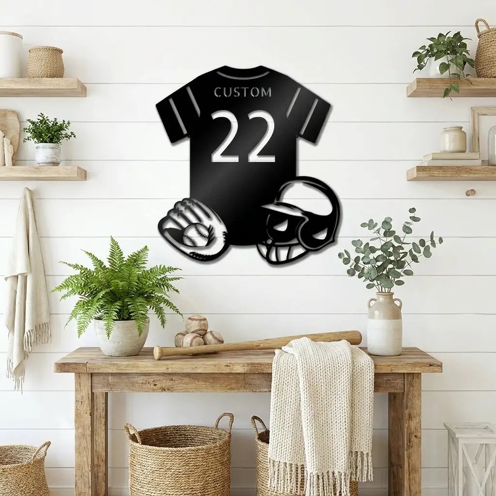 Baseball Gear Custom Name and Jersey Number Metal Wall Sign