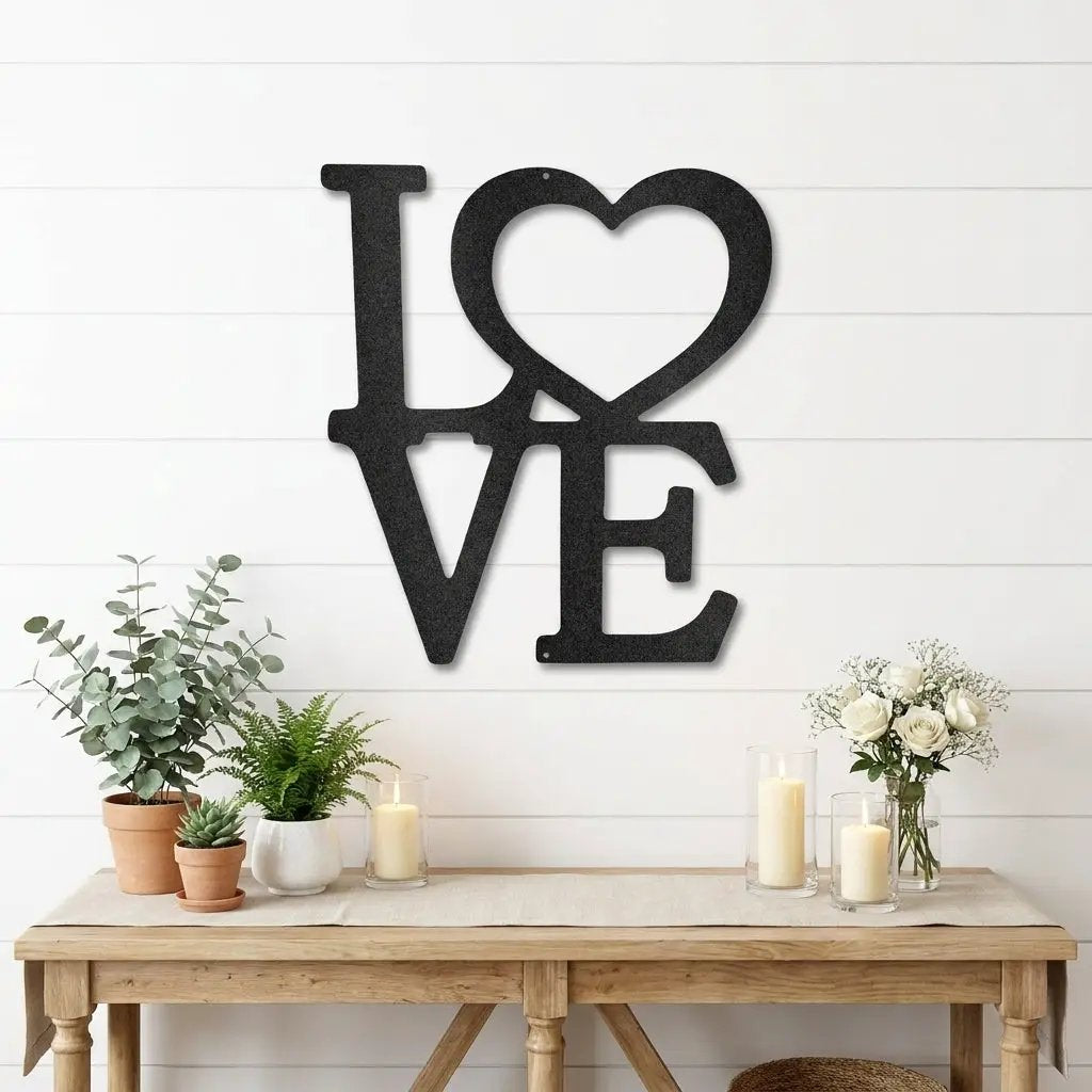 LOVE Metal Wall Art Sign with Heart – Romantic Steel Wall Decor – Wedding Anniversary Gift – Modern Farmhouse Decor