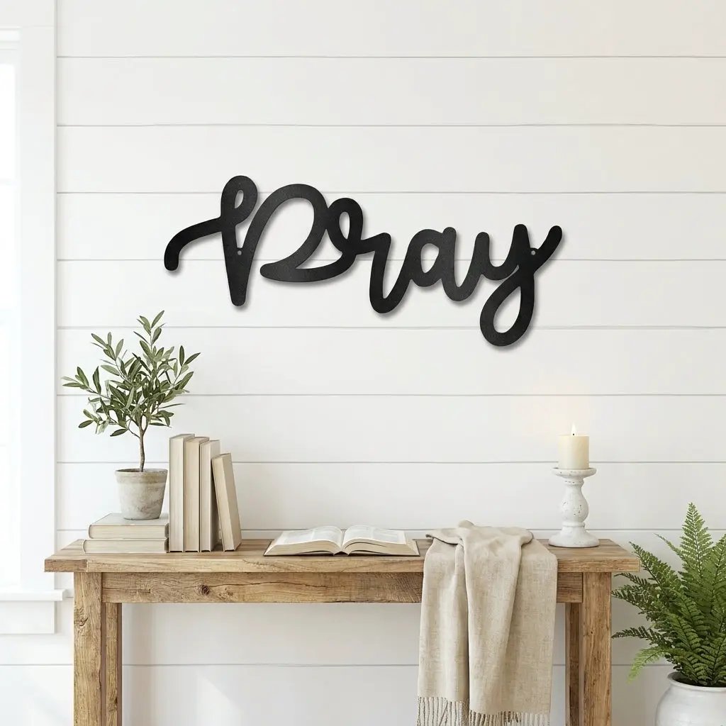 Pray Metal Wall Art – Christian Wall Decor – Faith Script Sign – Religious Home Decor
