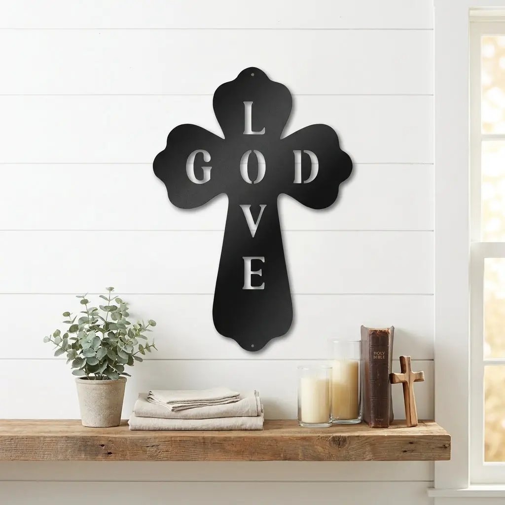 God Love Cross Metal Wall Art – Christian Wall Decor – Religious Cross Sign – Faith Home Decor – Bible Verse Style Wall Art
