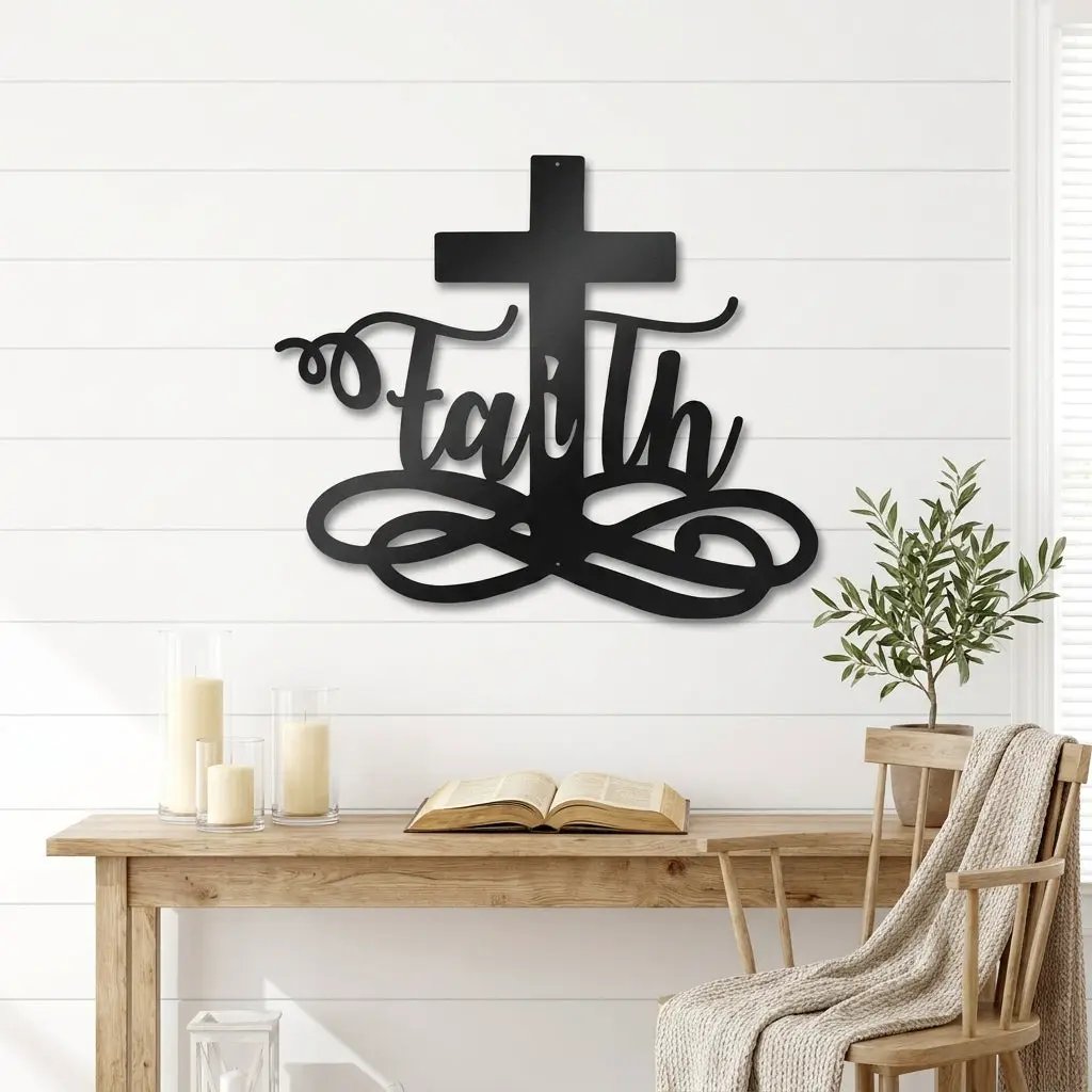 Faith Cross Metal Wall Art | Christian Scripture Decor | Inspirational Religious Wall Hanging