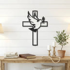 Dove Cross Metal Wall Art | Christian Holy Spirit Decor | Inspirational Religious Wall Hanging