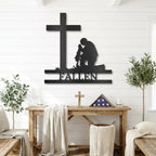 Personalized Fallen Soldier Memorial Metal Wall Art | Military Remembrance Cross Decor | Veteran Tribute Sign