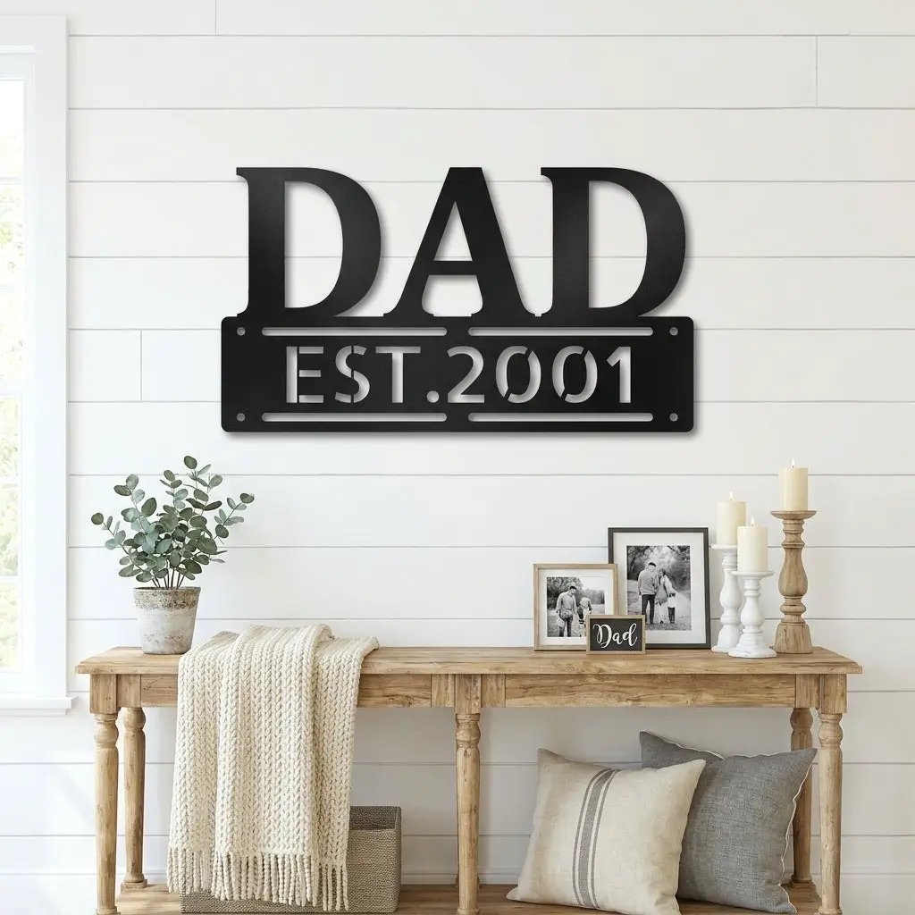 Personalized Dad Metal Wall Art | Custom Established Sign for Father | Rustic Family Name Decor