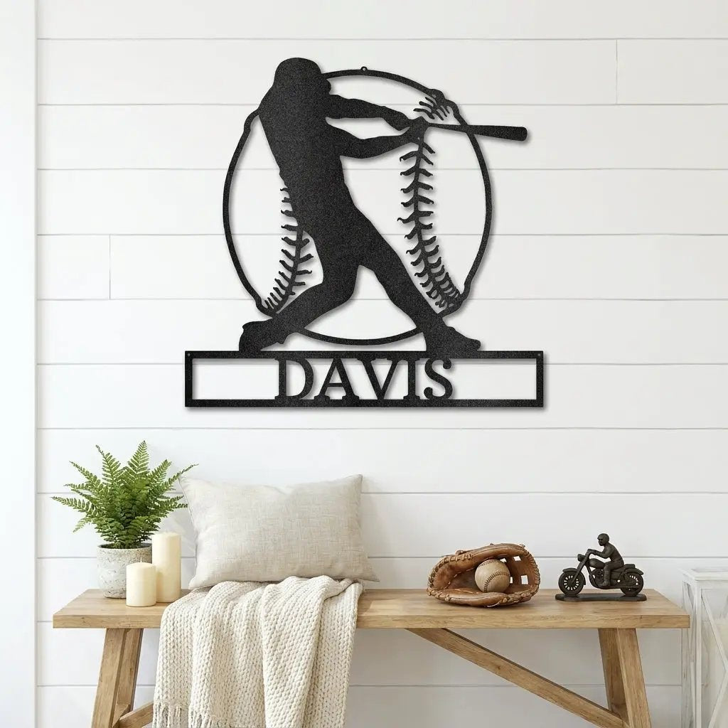 Personalized Baseball Metal Wall Art, Custom Name Baseball Player Sign, Sports Decor for Boys Room, Baseball Gift, Team Player Wall Decor