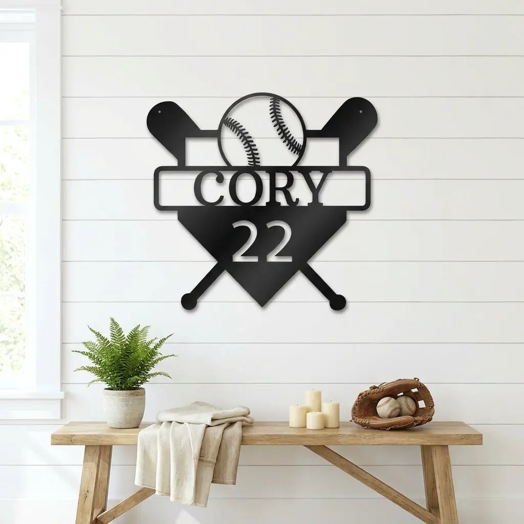 Baseball Home Plate Custom Name Metal Art Wall Sign