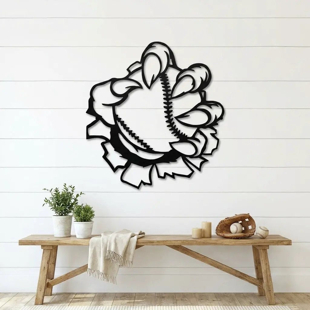 Baseball Monster Claw Metal Art Wall Sign