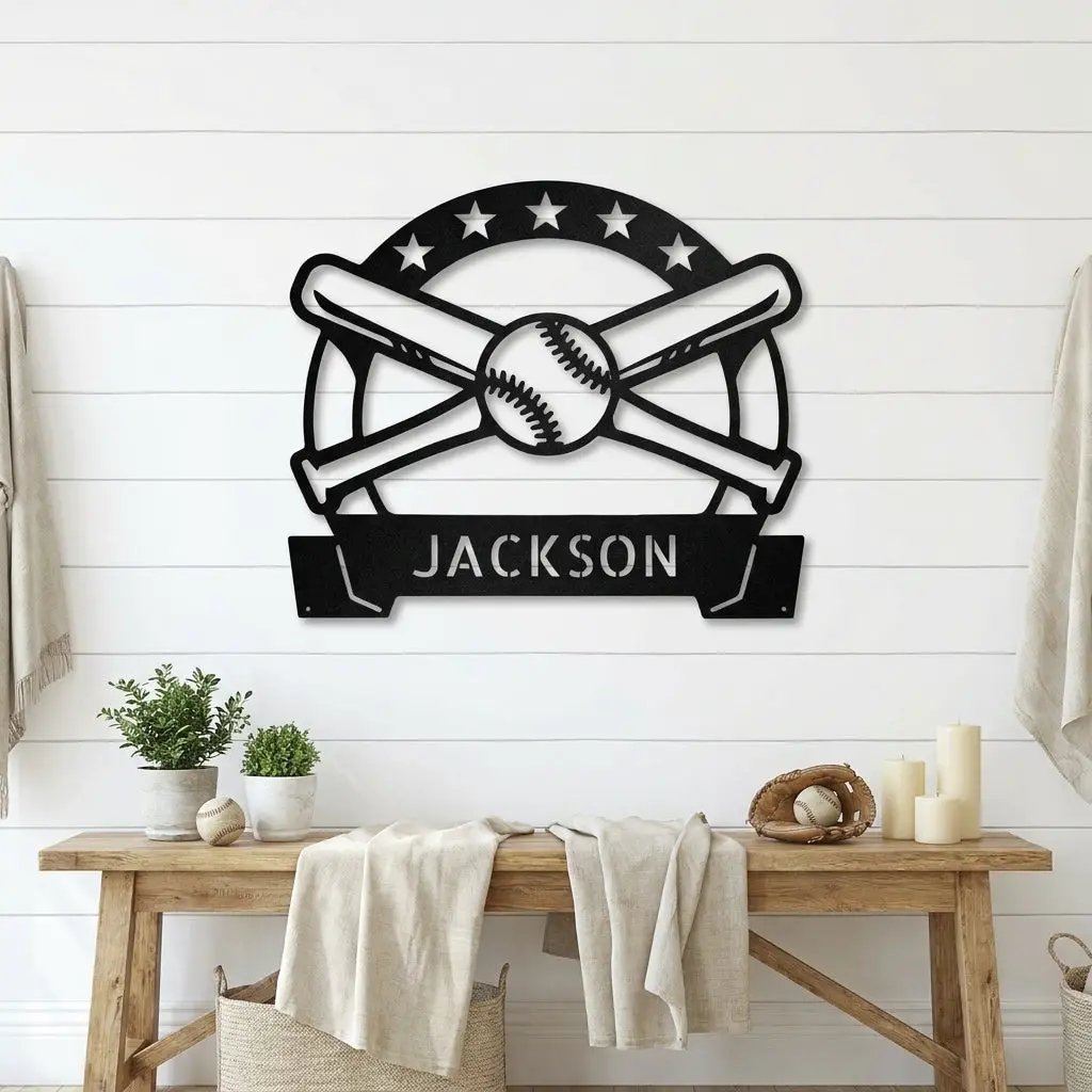 Personalized Baseball Metal Wall Art – Custom Name Baseball Sign – Baseball Bat & Ball Decor – Coach Gift – Sports Wall Art