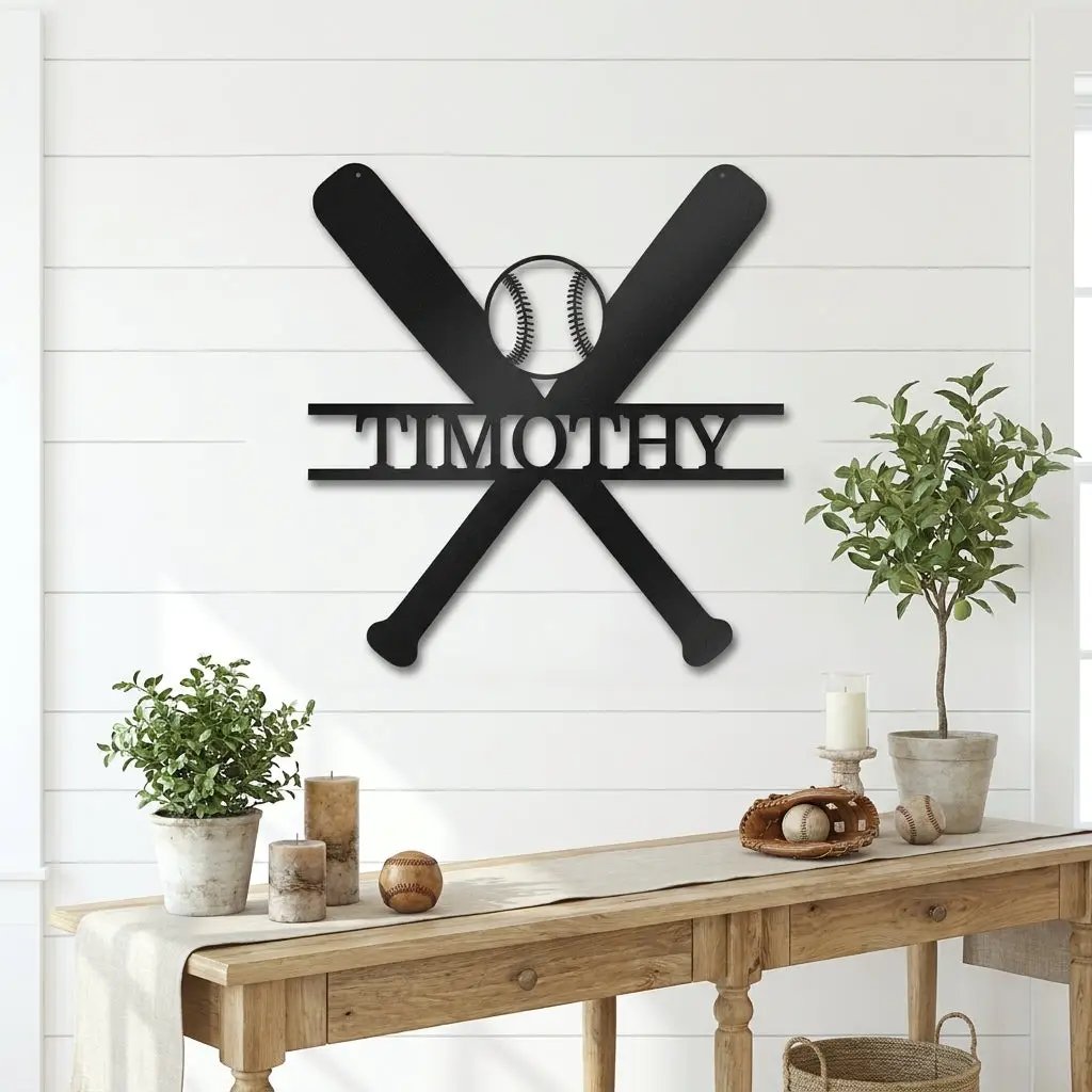 Personalized Baseball Bat Metal Wall Art with Name, Custom Baseball Sign, Boys Room Decor, Sports Wall Art, Baseball Player Gift Idea