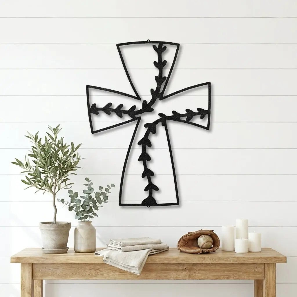Faith Baseball Cross Metal Wall Art | Christian Baseball Decor | Baseball Stitch Cross Sign for Players & Fans