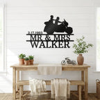 Personalized Motorcycle Couple Metal Sign Mr and Mrs Wedding Gift Custom Biker Wall Art Anniversary Gift Steel Decor