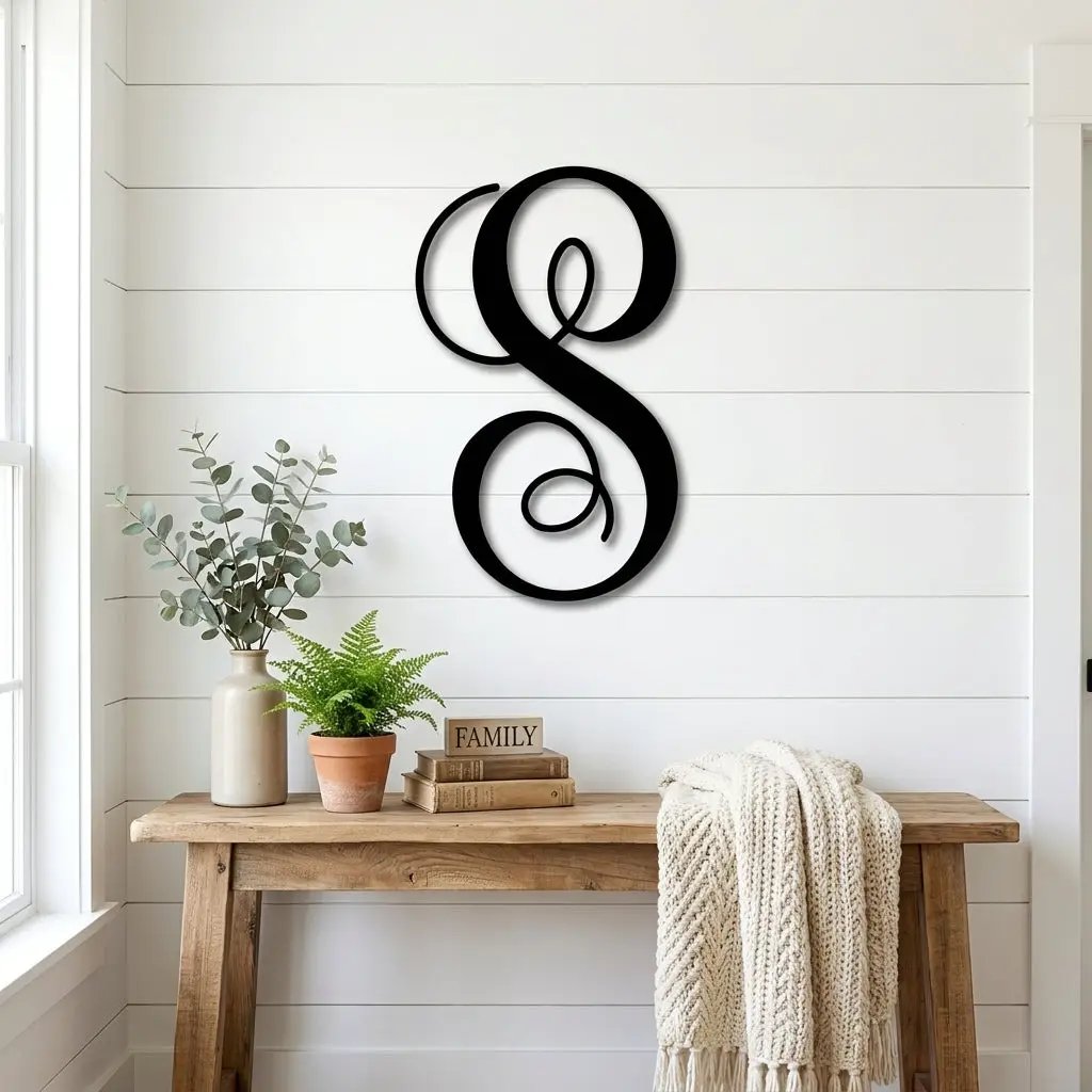 Fancy Initial Custom Monogram Metal Wall Art