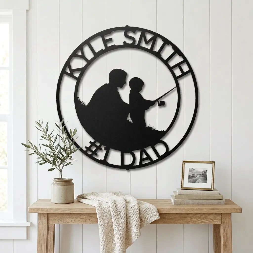 Personalized Father and Son Fishing Sign, Custom Dad Gift, Fishing Wall Decor, Father’s Day Gift, Gift for Fisherman, Metal Wall Art