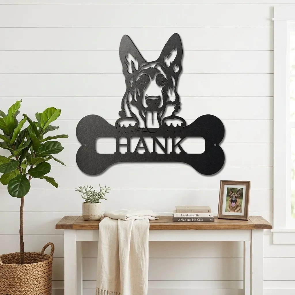 German Sheperd Custom Name Metal Art Wall Sign