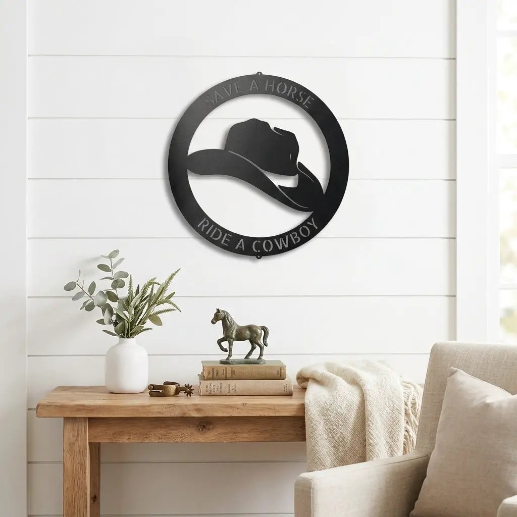 Personalized Cowboy Hat Metal Wall Art | Custom Ranch Name Sign | Western Metal Wall Decor | Rustic Farmhouse Wall Art | Made in USA
