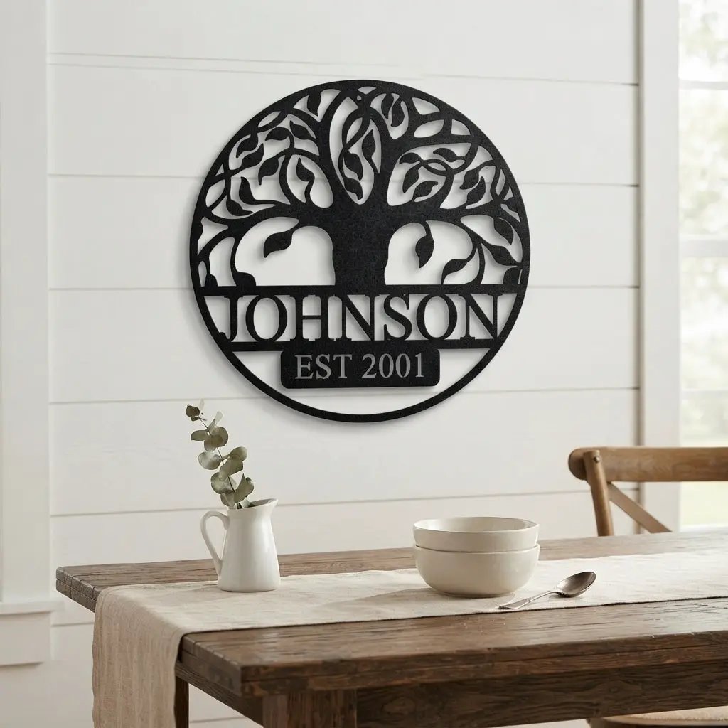 Personalized Tree of Life Metal Wall Art | Custom Family Name & Established Date Sign