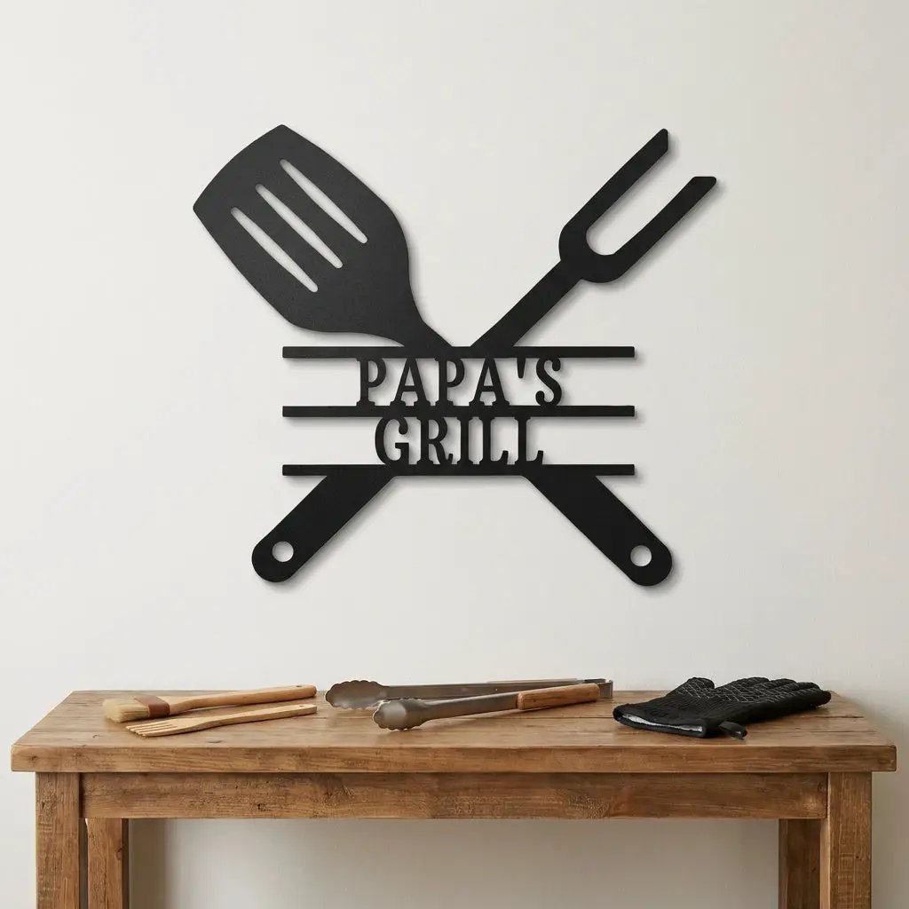 Personalized Grill Metal Wall Art – Custom BBQ Sign – Outdoor Kitchen Decor – Gift for Dad, Grandpa, BBQ Lover