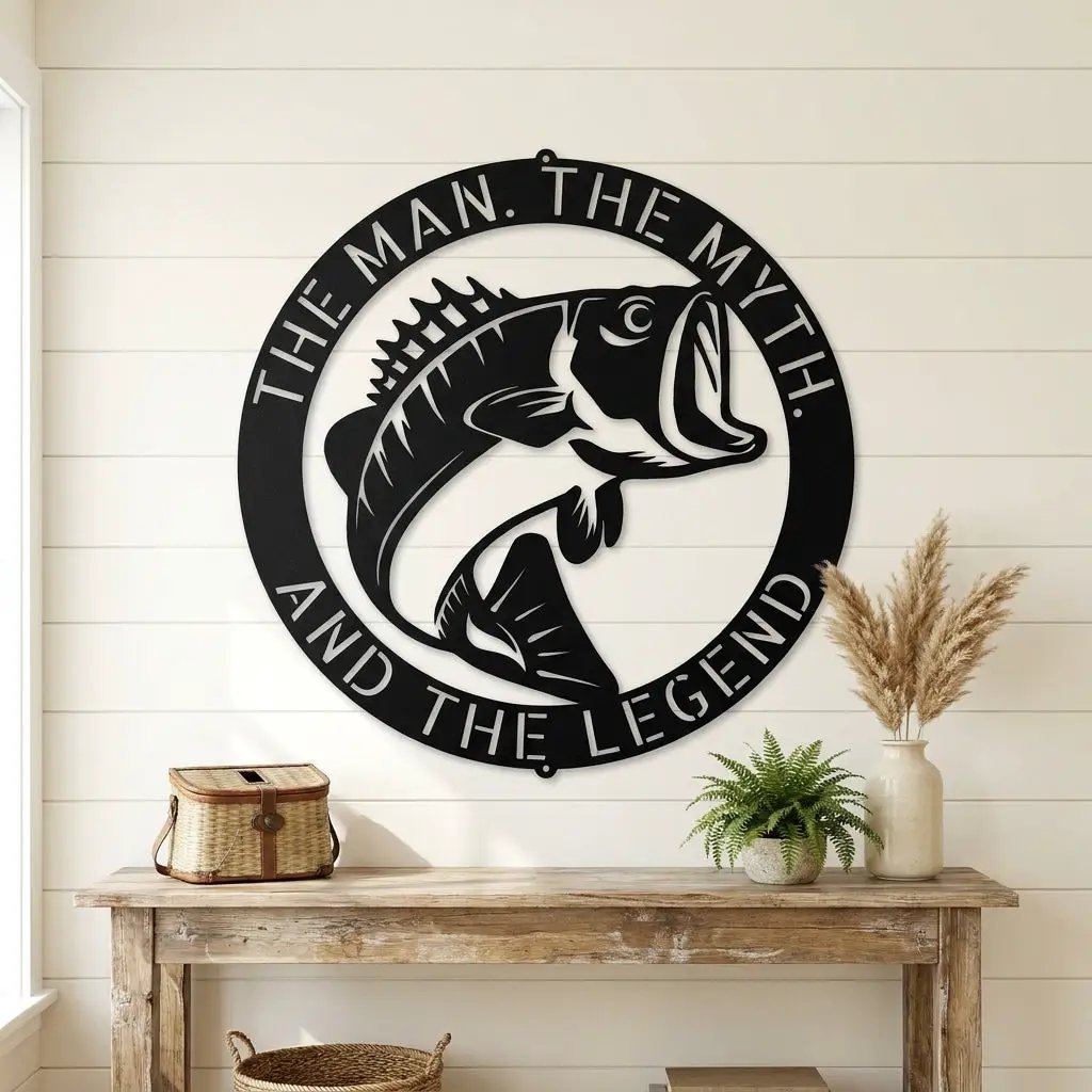 Personalized Bass Fishing Metal Sign Custom Fisherman Wall Art - Lake House Decor Outdoor Sign