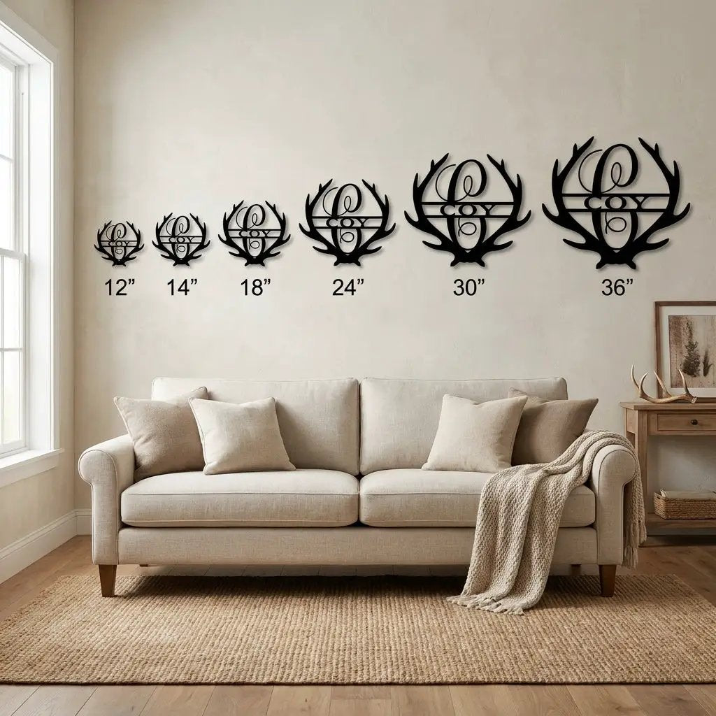 Personalized Deer Antler Family Name Metal Sign – Rustic Last Name Monogram Wall Art – Cabin Lodge Decor Gift
