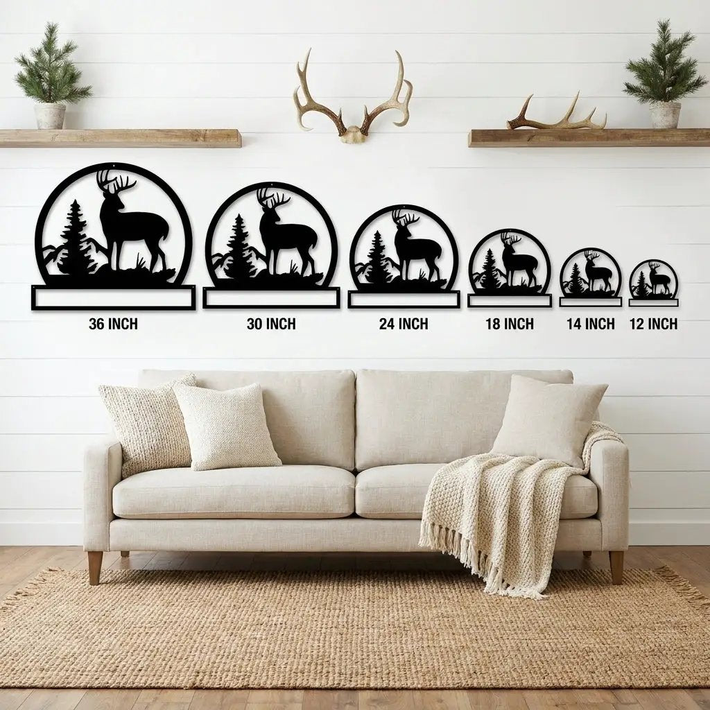 Personalized Deer Scene Metal Sign – Custom Last Name Wall Art – Rustic Cabin Forest Decor Gift