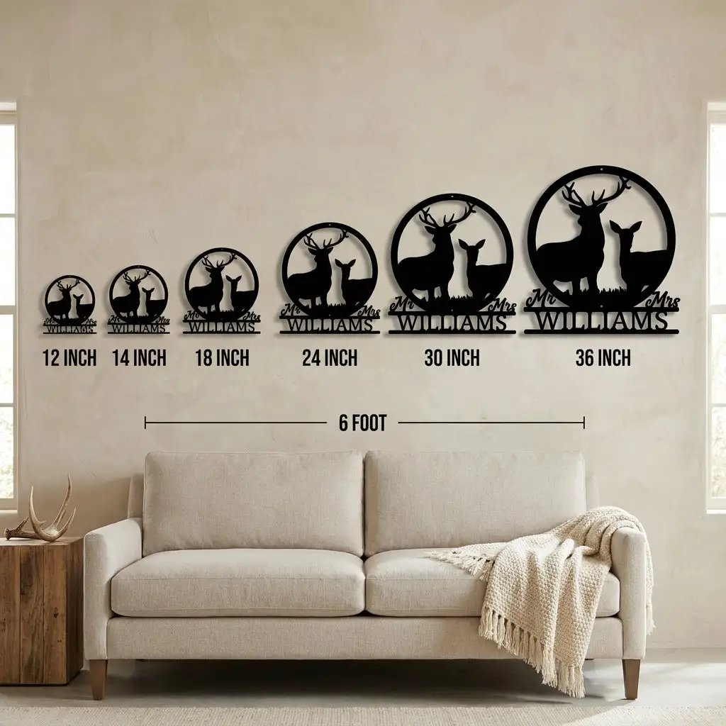 Personalized Mr & Mrs Deer Couple Metal Sign – Custom Last Name Stag & Doe Wall Art – Romantic Wedding or Anniversary Gift