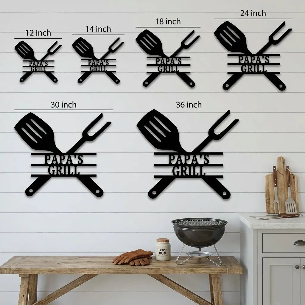 Personalized Grill Metal Wall Art – Custom BBQ Sign – Outdoor Kitchen Decor – Gift for Dad, Grandpa, BBQ Lover