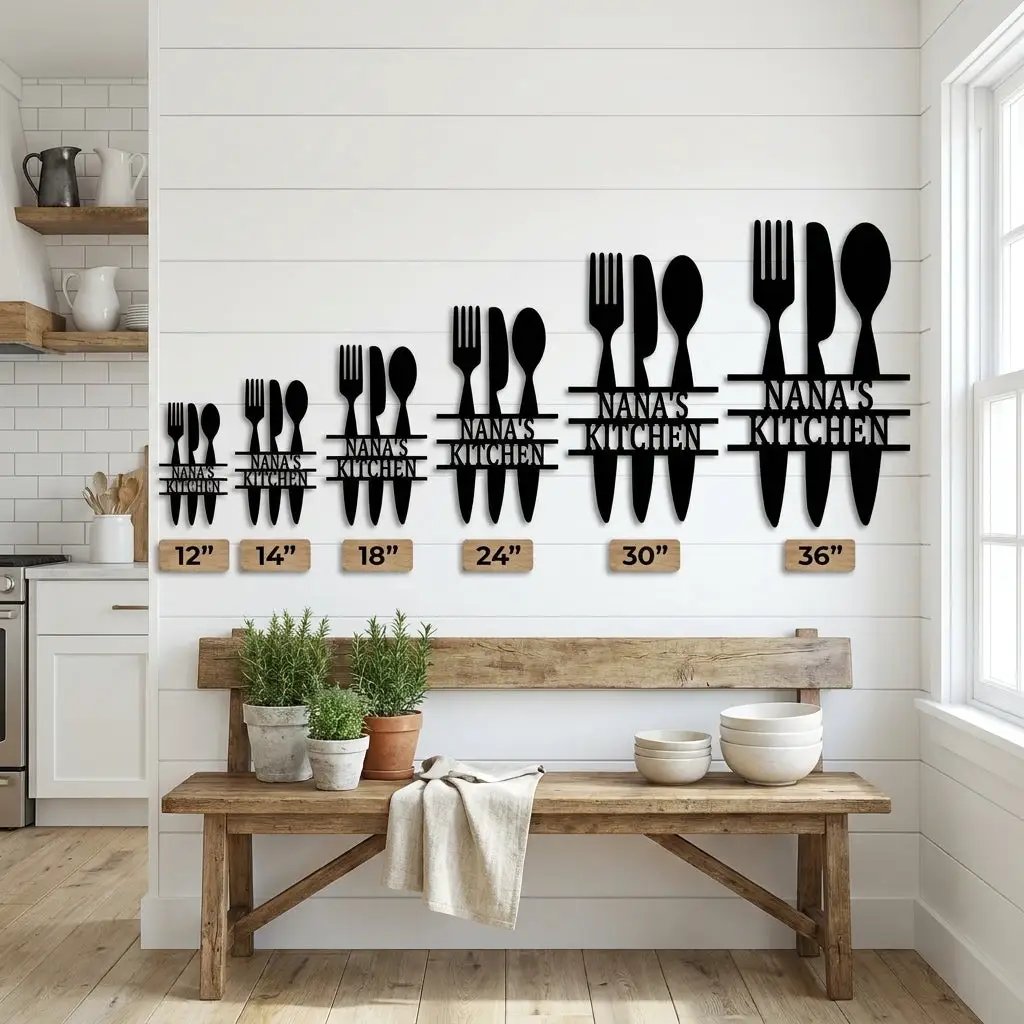 Personalized Kitchen Metal Sign – Farmhouse Kitchen Utensils Custom Name Sign