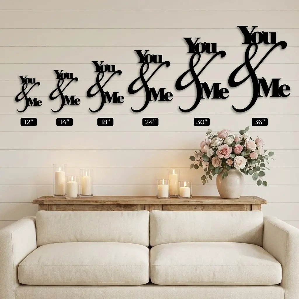 You and Me Metal Wall Art – Romantic Couple Sign – Wedding Gift, Anniversary Decor, Farmhouse Bedroom Wall Decor, Love Sign