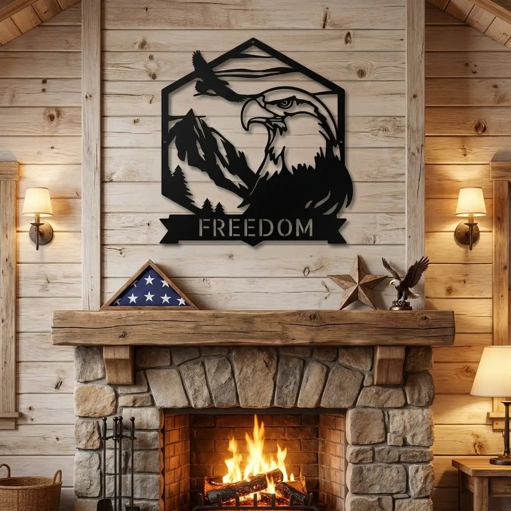 Personalized Eagle Metal Wall Art, Custom Freedom Sign, Mountain Eagle Decor, Patriotic Wall Art
