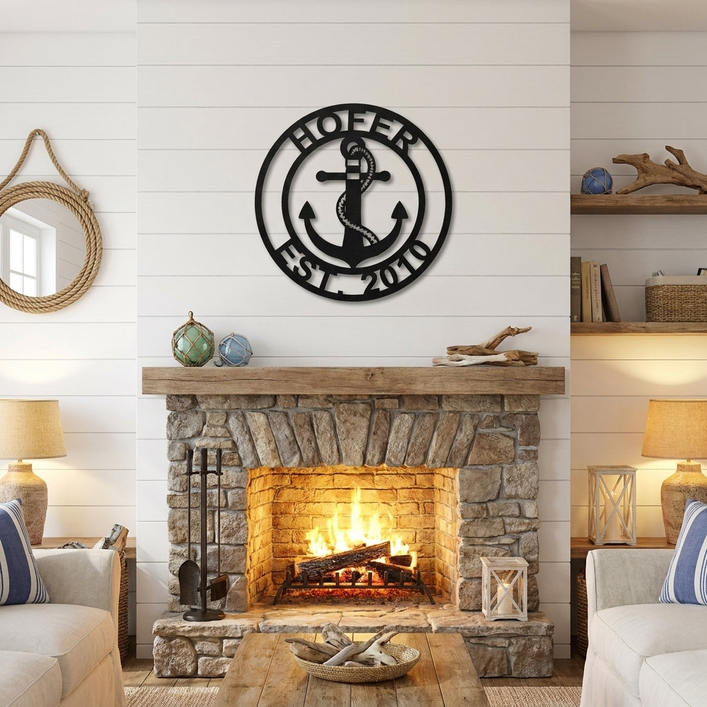 Personalized Anchor Metal Wall Art, Custom Family Name Sign, Nautical Wall Decor