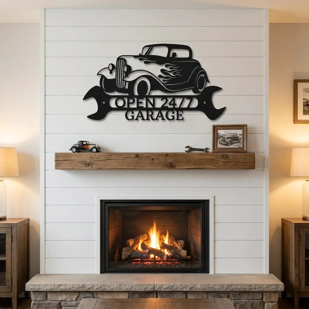 Personalized Hot Rod Metal Sign – Custom Garage Sign – Classic Car Wall Art – Gift for Dad