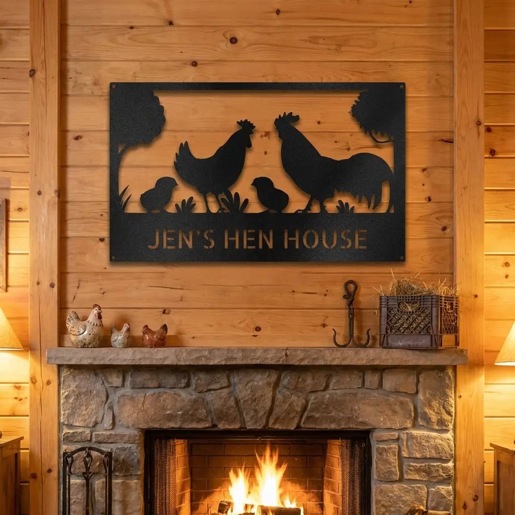 Personalized Chicken Coop Metal Sign | Custom Hen House Farmhouse Wall Decor | Chicken Family Metal Art