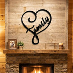 Family Name Heart Metal Wall Art Sign – Custom Steel Family Love Monogram – Laser Cut Amish Crafted Metal Home Decor