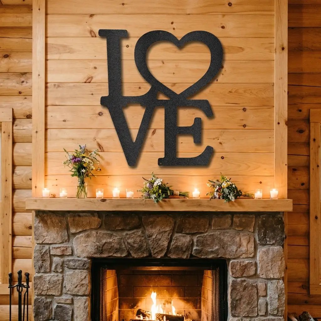 LOVE Metal Wall Art Sign with Heart – Romantic Steel Wall Decor – Wedding Anniversary Gift – Modern Farmhouse Decor