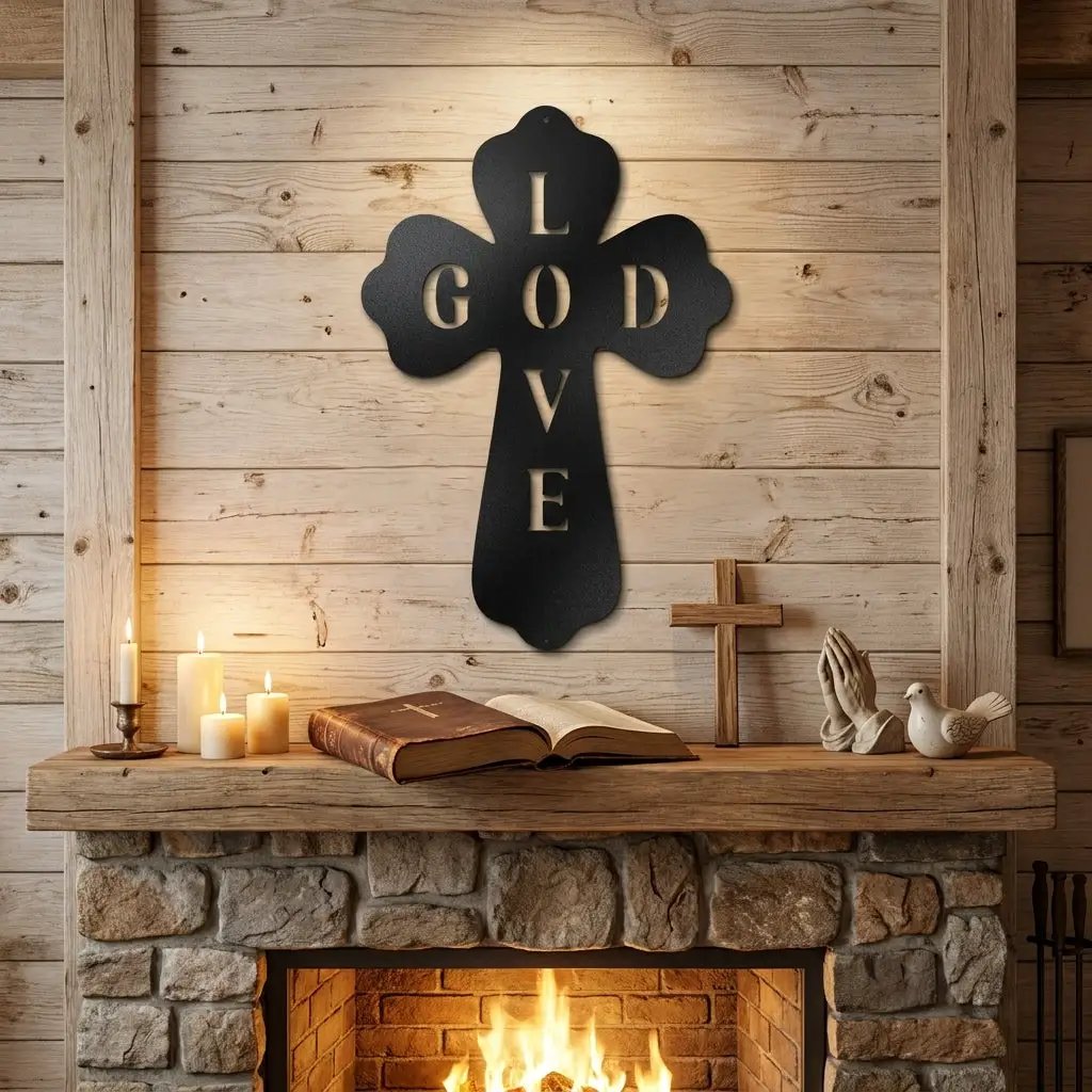 God Love Cross Metal Wall Art – Christian Wall Decor – Religious Cross Sign – Faith Home Decor – Bible Verse Style Wall Art