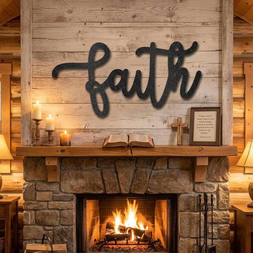 Faith Script Metal Wall Art – Christian Home Decor – Inspirational Metal Sign – Minimalist Religious Wall Decor