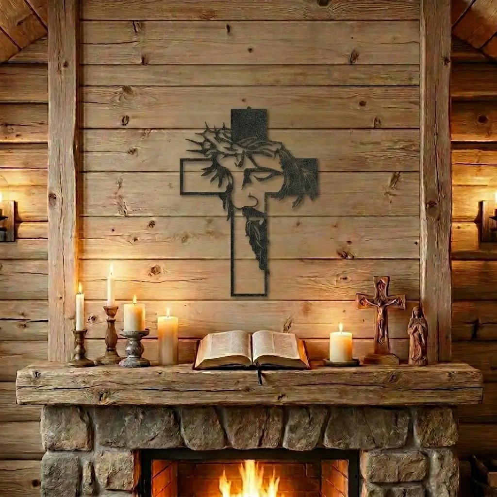 Jesus Crown of Thorns Steel Cross Sign Christian Metal Wall Decor Made in USA