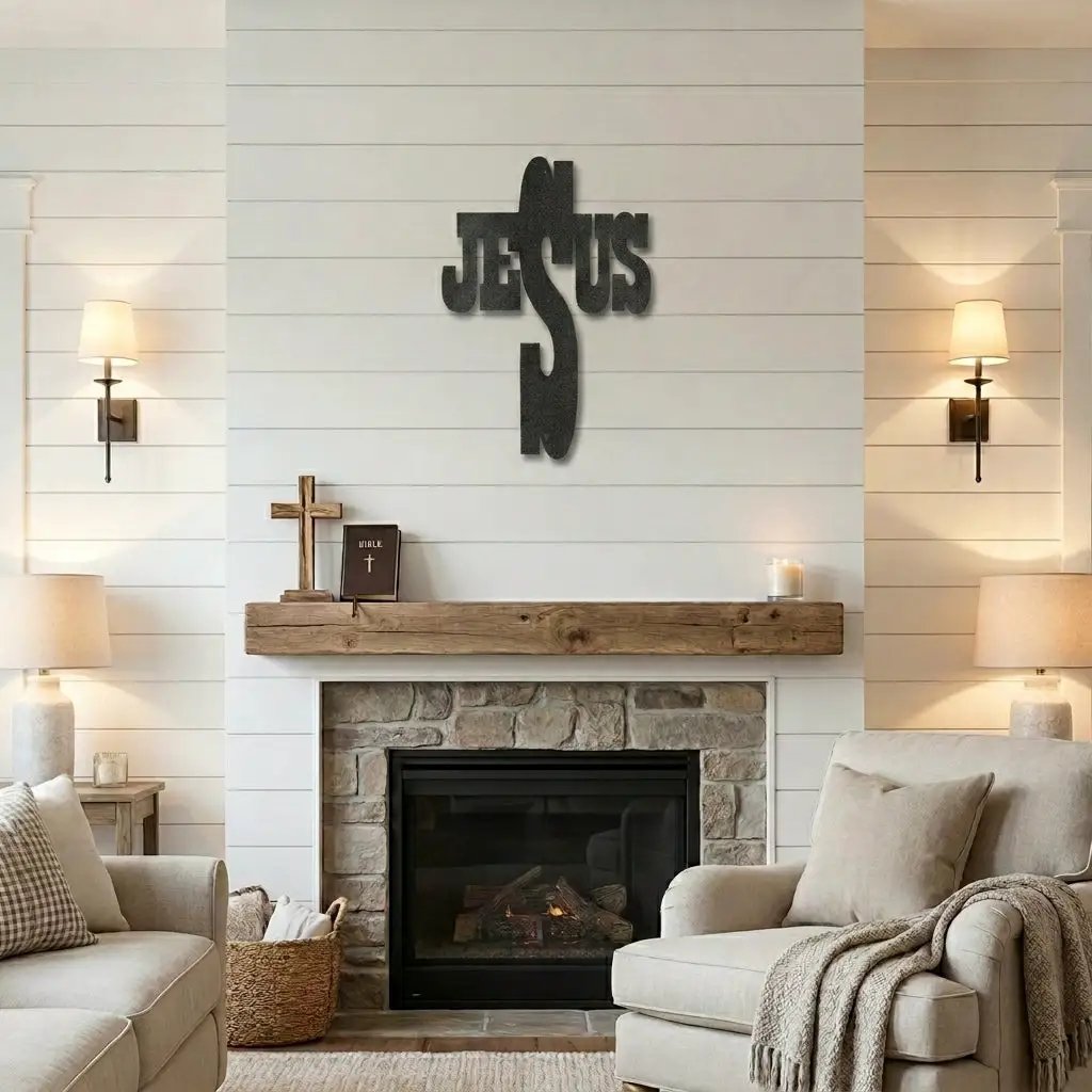 Jesus Cross Metal Wall Art | Christian Religious Decor | Inspirational Faith Wall Hanging
