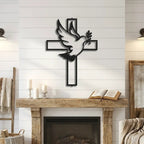Dove Cross Metal Wall Art | Christian Holy Spirit Decor | Inspirational Religious Wall Hanging