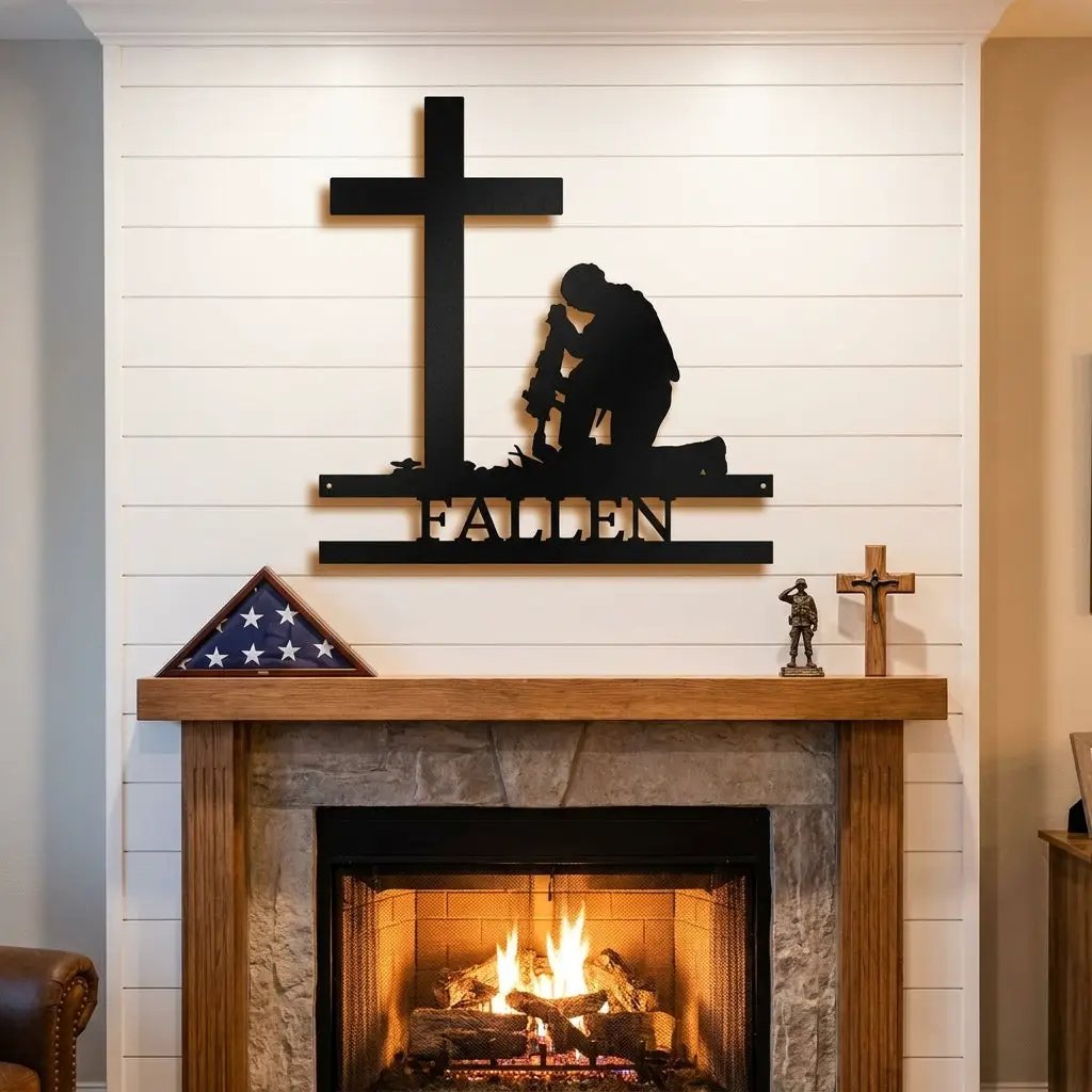 Personalized Fallen Soldier Memorial Metal Wall Art | Military Remembrance Cross Decor | Veteran Tribute Sign