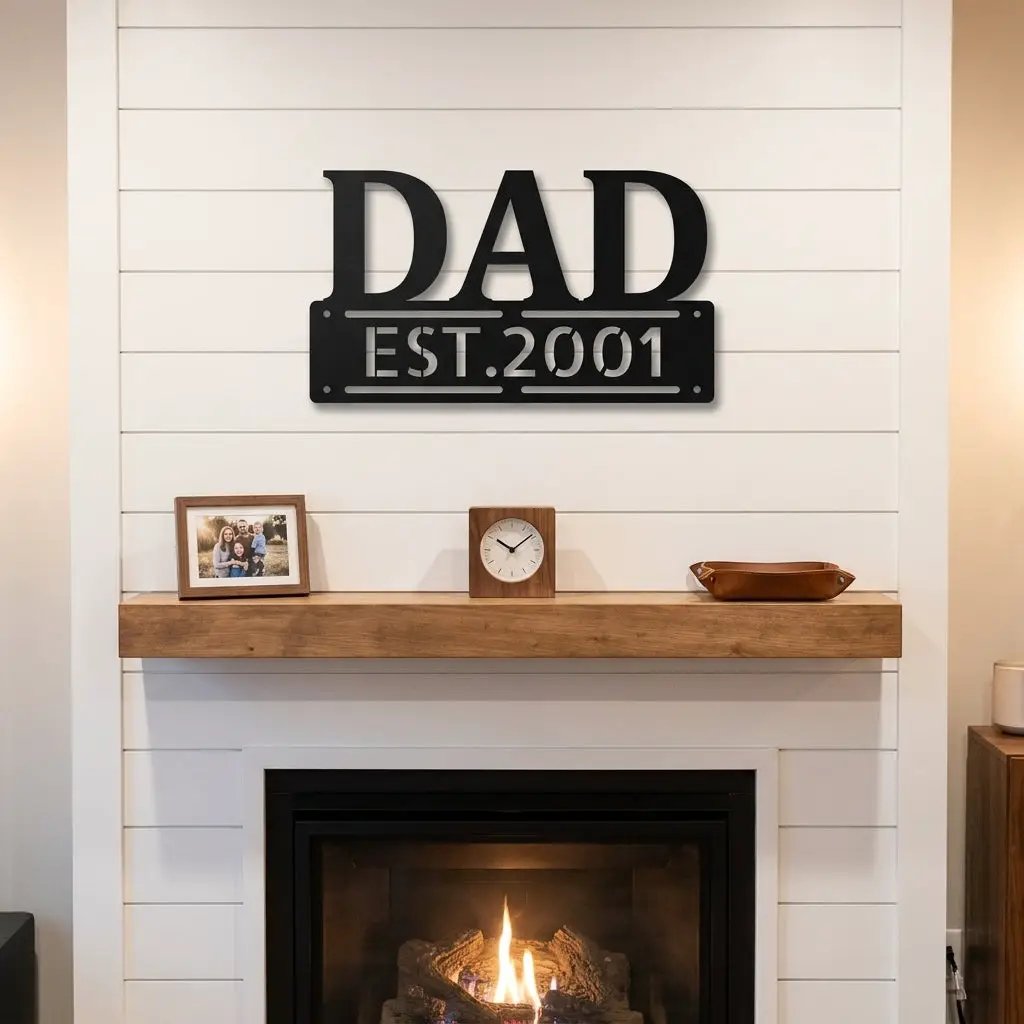Personalized Dad Metal Wall Art | Custom Established Sign for Father | Rustic Family Name Decor